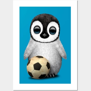 Cute Baby Penguin With Football Soccer Ball Posters and Art